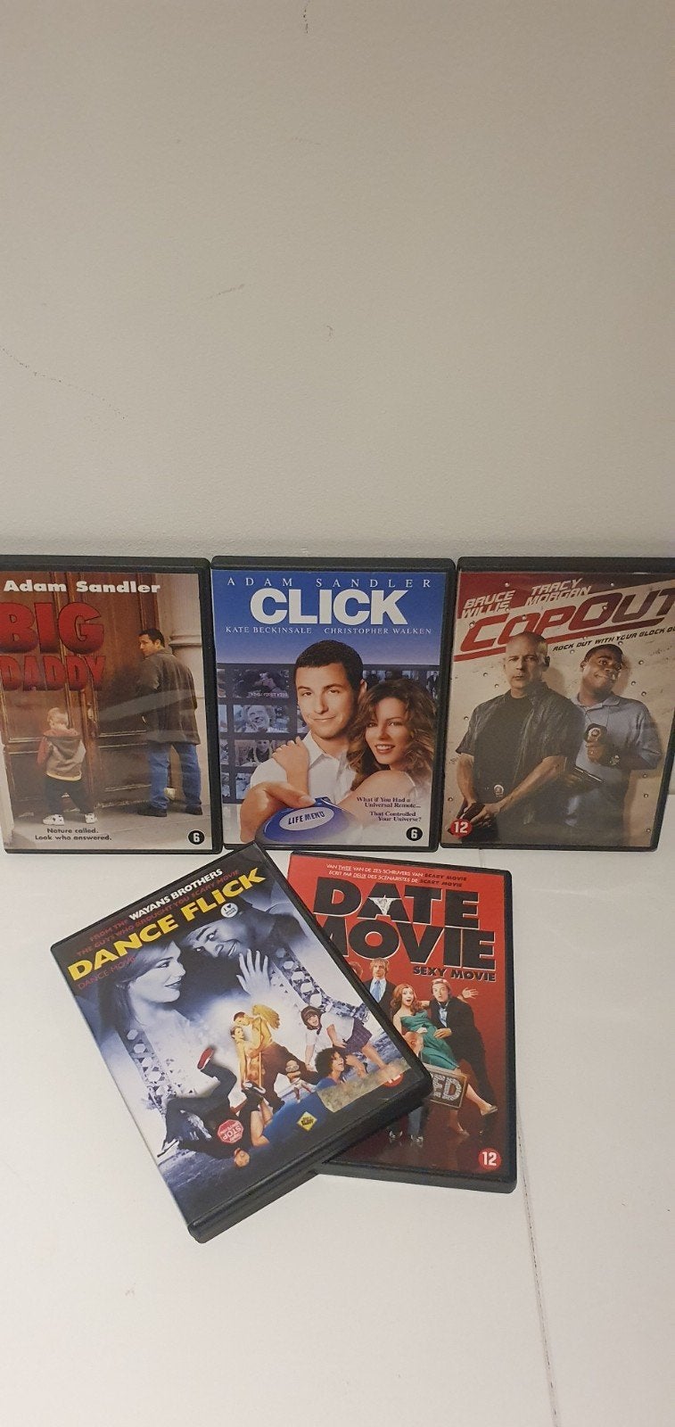 5 DVD's: Big Daddy, Click, Cop Out, Dance Flick, Date, Ophalen of Verzenden