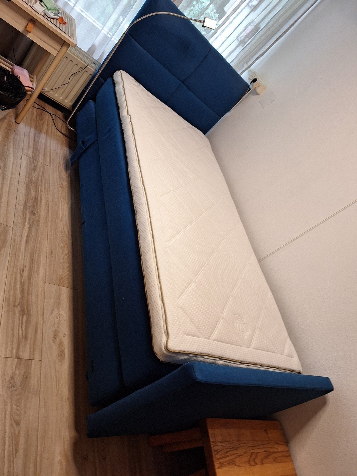 Prachtige verstelbare boxspring van Auping, Ophalen, 100 cm, Eenpersoons, Blauw