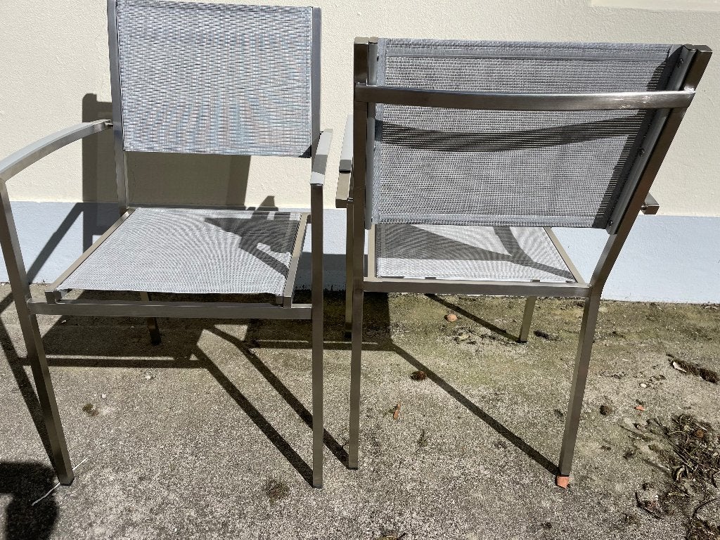 Tuinstoelen tuintafelstoelen, stapelbaar, rvs frame, 2 stuks, Ophalen, Zo goed als nieuw, Rvs, Stapelbaar