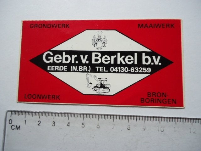 sticker oud Eerde Brabant NB Gebr V BERKEL grondwerk verzet, Verzenden, Zo goed als nieuw, Bedrijf of Vereniging