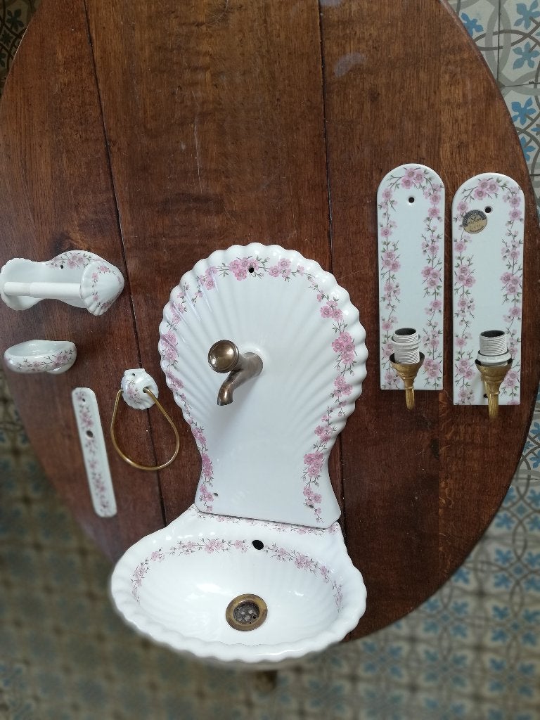 Fonteintje hoge rug incl. div. accessoires, roze bloemetje, Ophalen