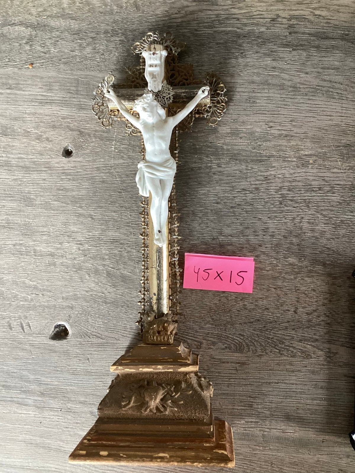 Antiek Kruisbeeld met Christusfiguur - 45x15 cm, Ophalen of Verzenden