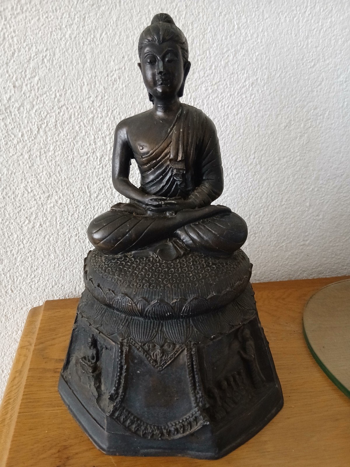 Thailand Birma ? Brons ? Boeddha beeld op lotus met rasters, Antiek en Kunst, Ophalen of Verzenden, Beeld