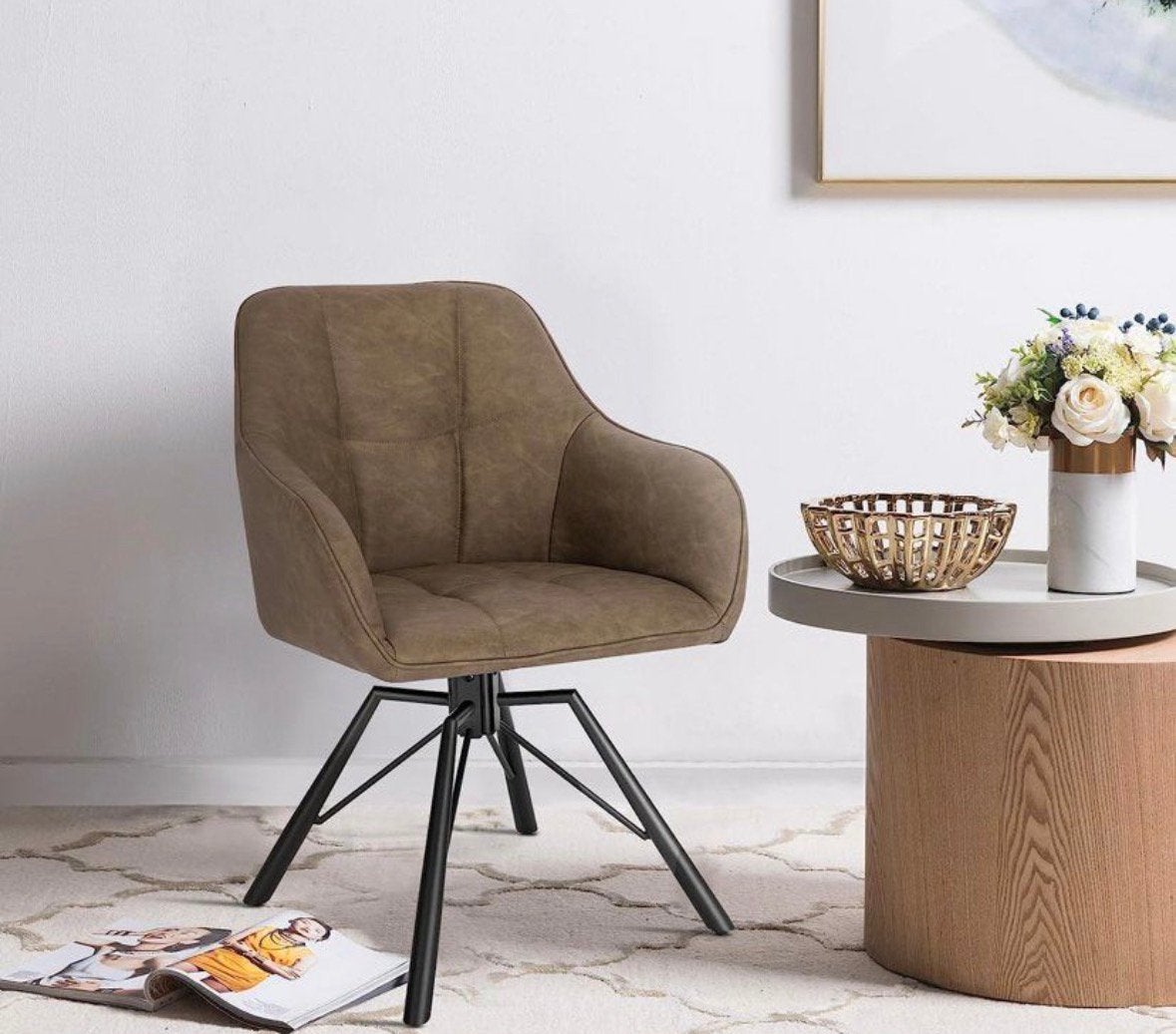 6 draaibare eetkamerstoelen met kunstleer bruin nieuw, Huis en Inrichting, Stoelen, Ophalen of Verzenden, Zo goed als nieuw, Bruin