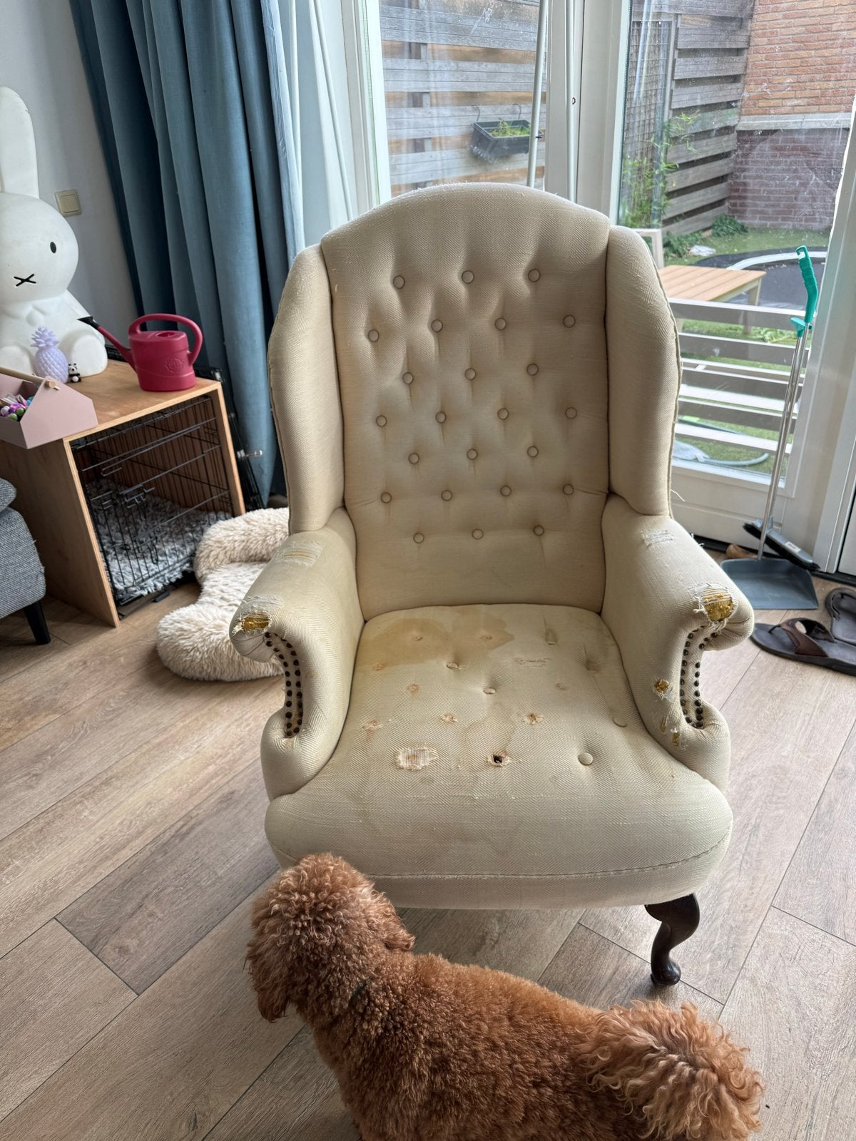 Opknapper: Stoffen fauteuil met beschadigingen, Ophalen, Gebruikt, Stof, 75 tot 100 cm
