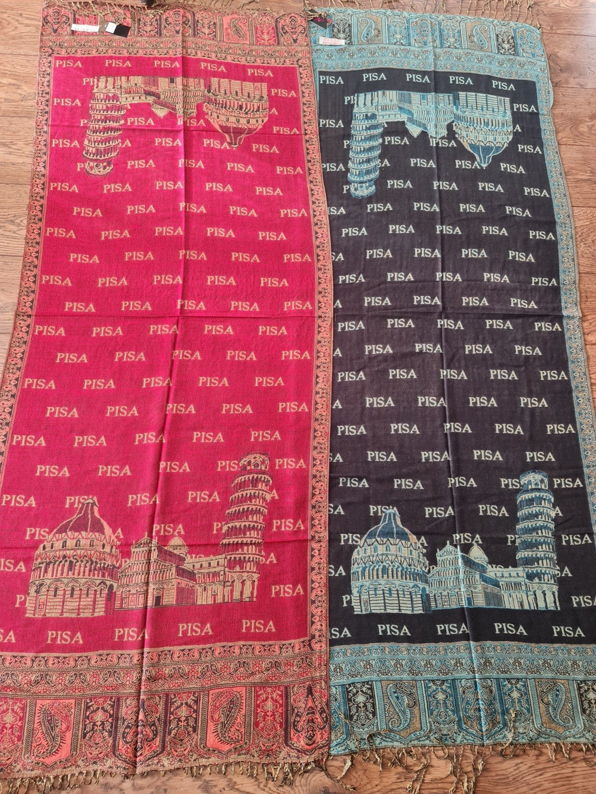 Pashmina sjaal met Pisa print - 70% Pashmina, 30% Zijde, Maat 46/48 (XL) of groter, Nieuw, Ophalen of Verzenden, Pashmina