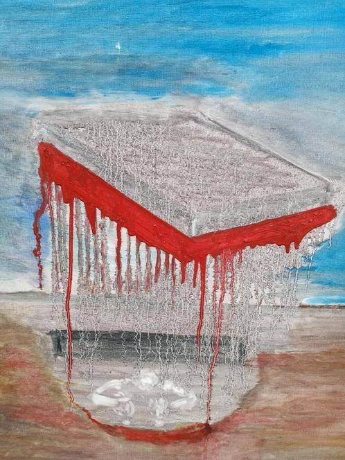 Mooie Kleurrijk schilderij Breed 100 Hoogte 100, Ophalen, Zo goed als nieuw, Schilderij, 100 tot 125 cm