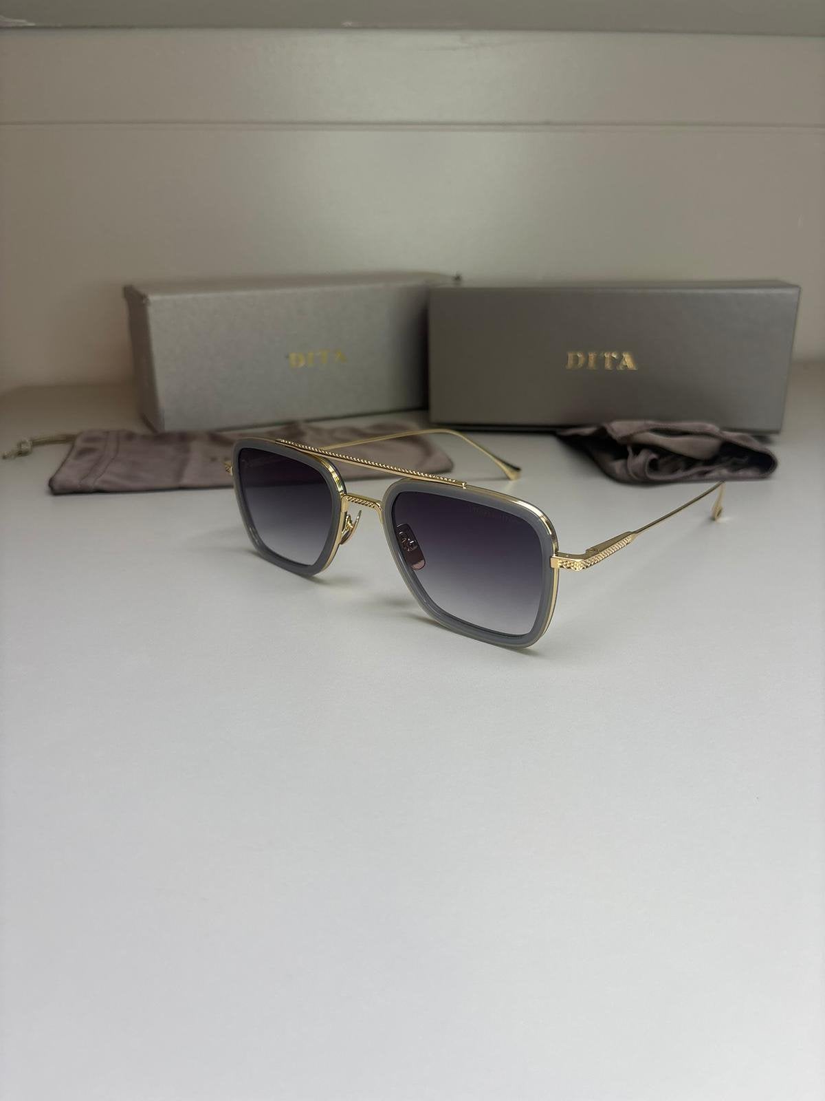 Dita - Flight 006 (Goud/Grijs) + Toebehoren, Sieraden, Tassen en Uiterlijk, Zonnebrillen en Brillen | Heren, Nieuw, Overige merken