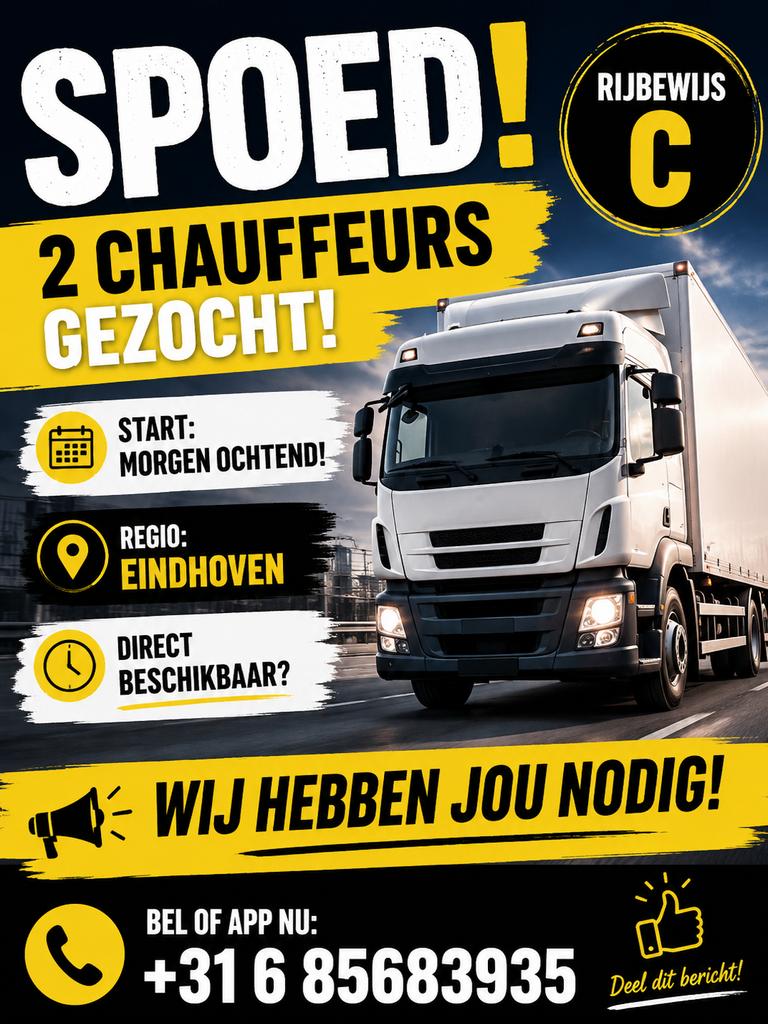 Ineed two drivers for tomorrow morning in the Eindhoven area, Ophalen of Verzenden