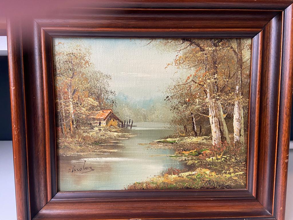 Schilderij met lijst en signatuur - Rivierlandschap, Ophalen of Verzenden