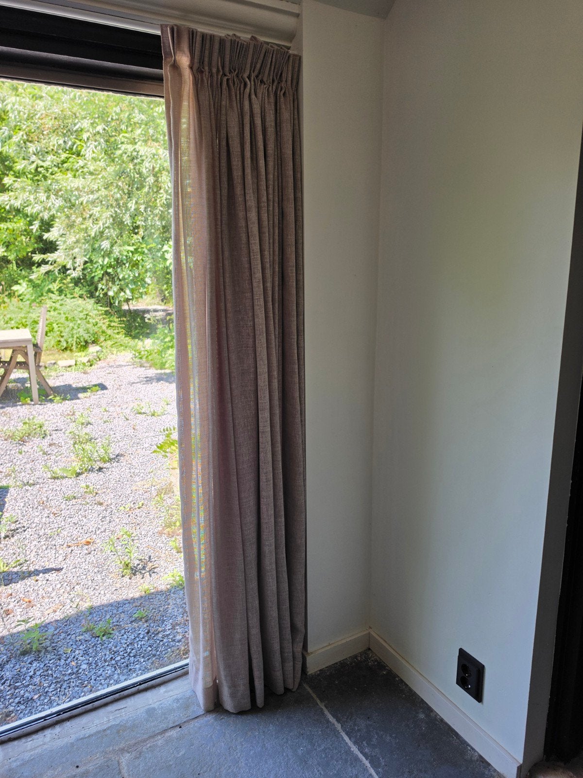 Maatwerk Gordijn Vlas - Donker Linnen Dubbele Plooi, Huis en Inrichting, Ophalen, Overige materialen, Plooiafwerking, Overige merken