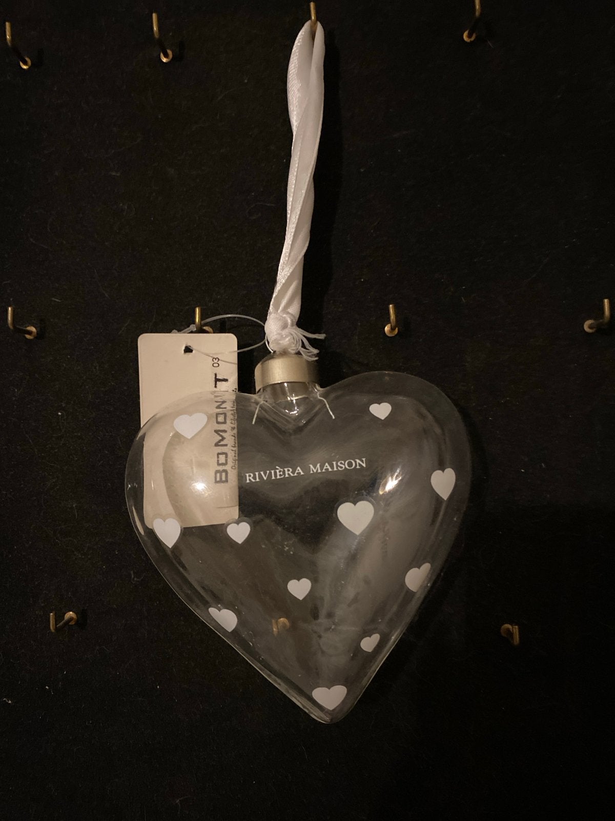 Rivièra Maison Hartvormige Decoratie met Hartjes, Ophalen, Wit, Glas, Landelijk