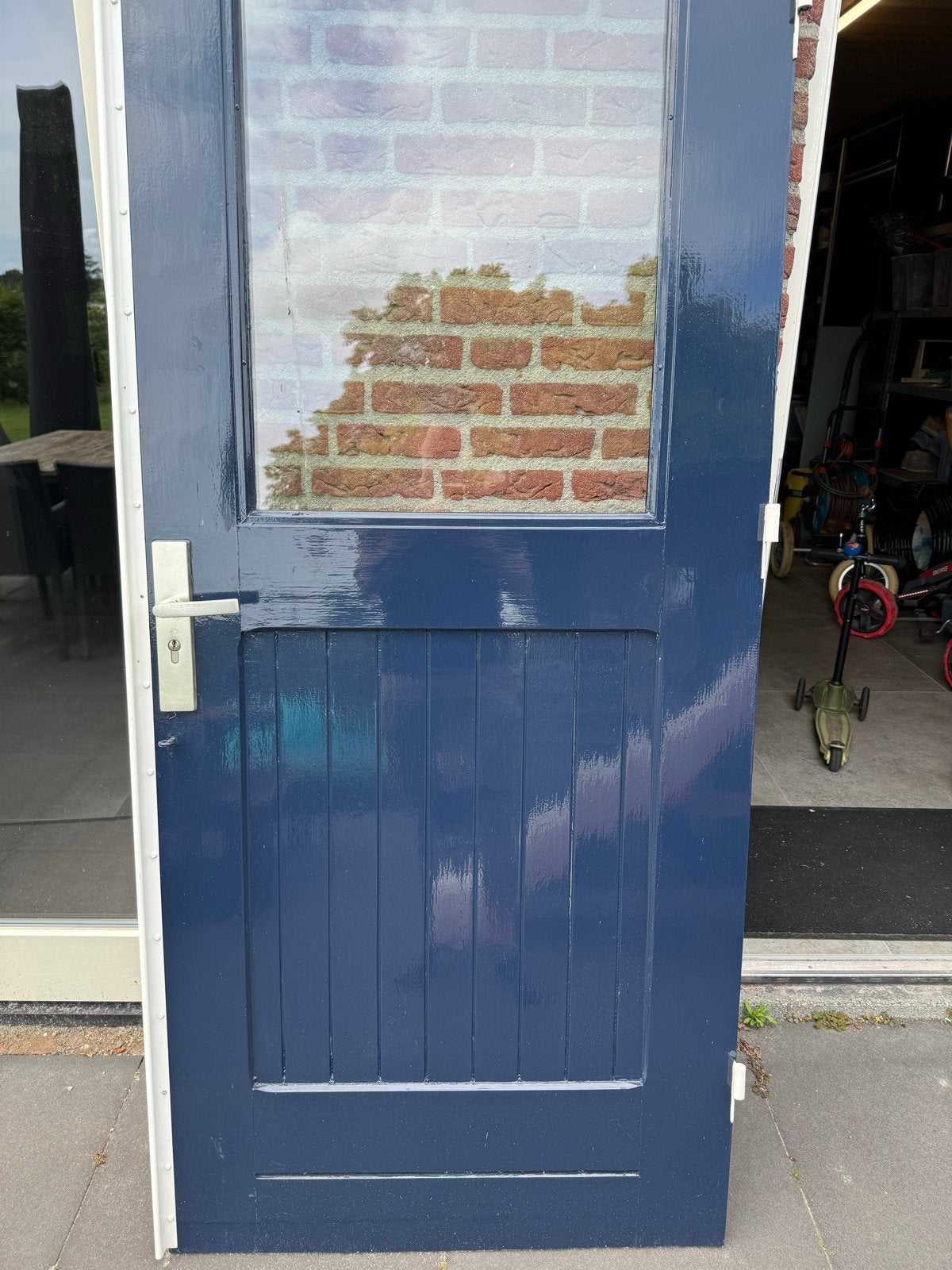 Buitendeur met glas, 86.5x201 cm, rechtsdraaiend, Ophalen, Gebruikt, 80 tot 100 cm, 200 tot 215 cm