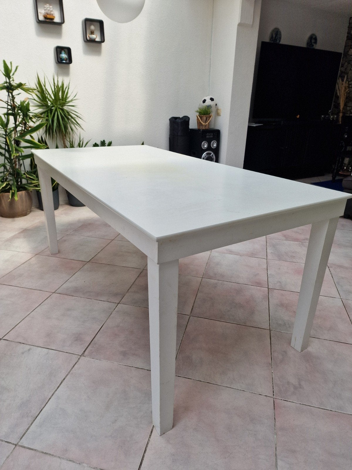 Vandaag GRATIS : Massief hout Witte eettafel 180x90cm, Ophalen, Gebruikt, 50 tot 100 cm, Modern, Tijdloos