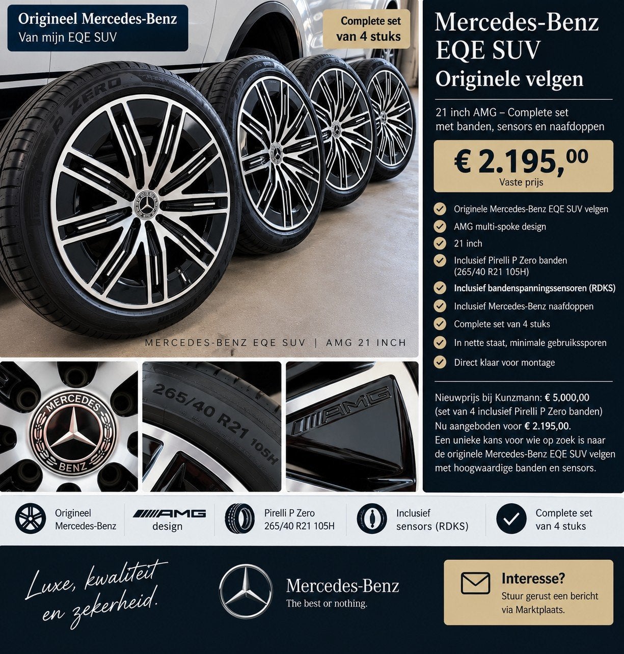 EQE Suv amg orginele velgen plus banden nieuwstaat, Ophalen of Verzenden