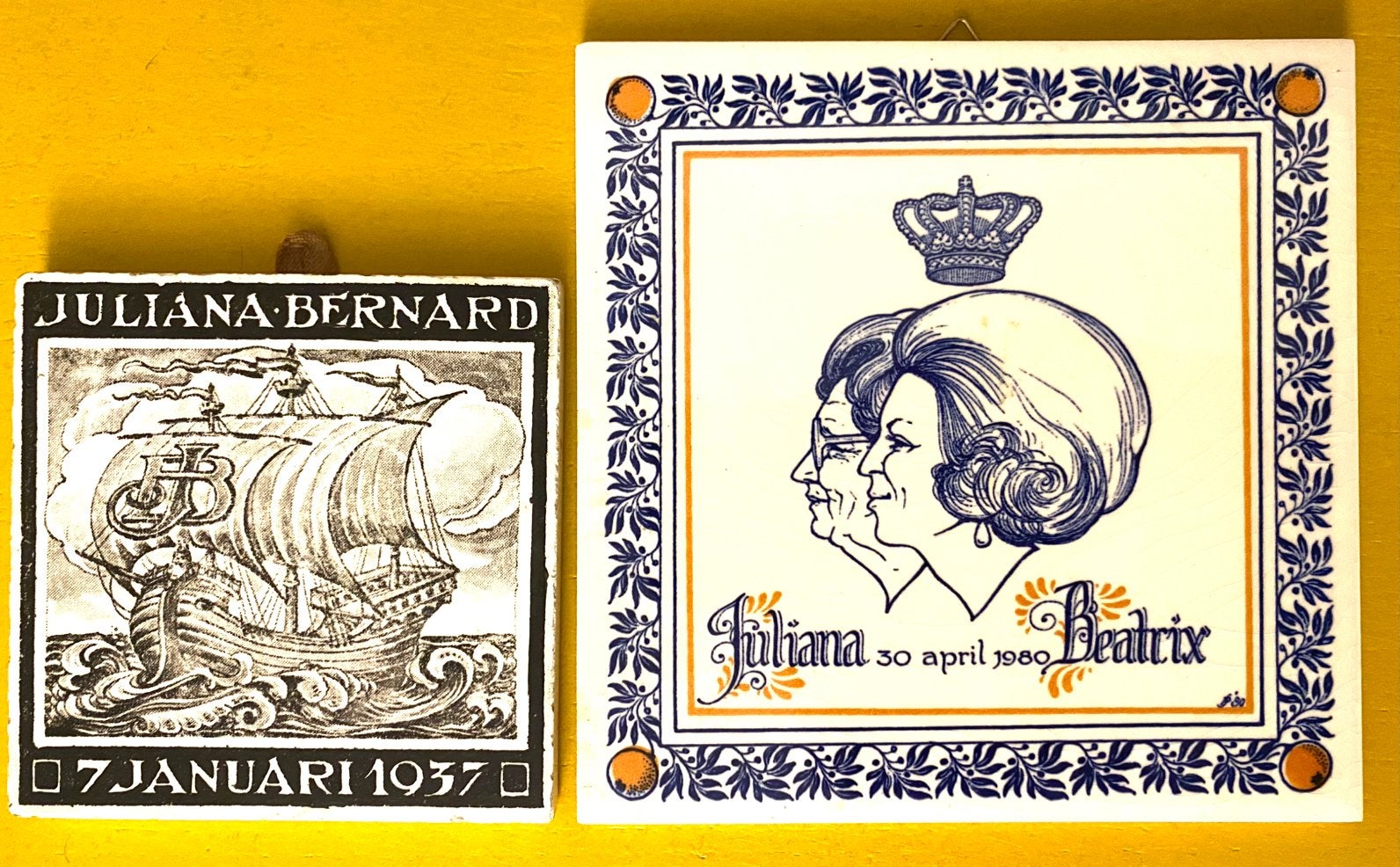Tegel tegels Juliana Bernhard 1937 / Kroning Beatrix 1980, Ophalen of Verzenden