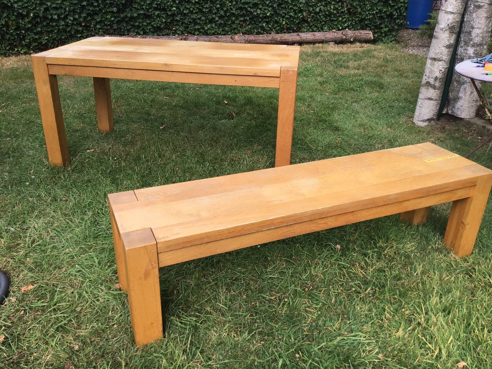 Eetkamertafel met bank, Gebruikt, Eikenhout, 200 cm of meer, Rechthoekig