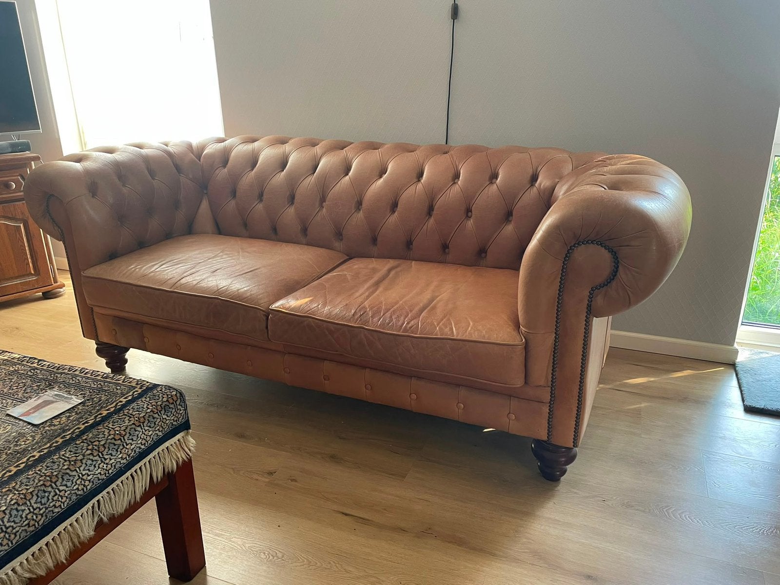 Chesterfield bank Beige, Ophalen, 100 tot 125 cm, 150 tot 200 cm, Chesterfield