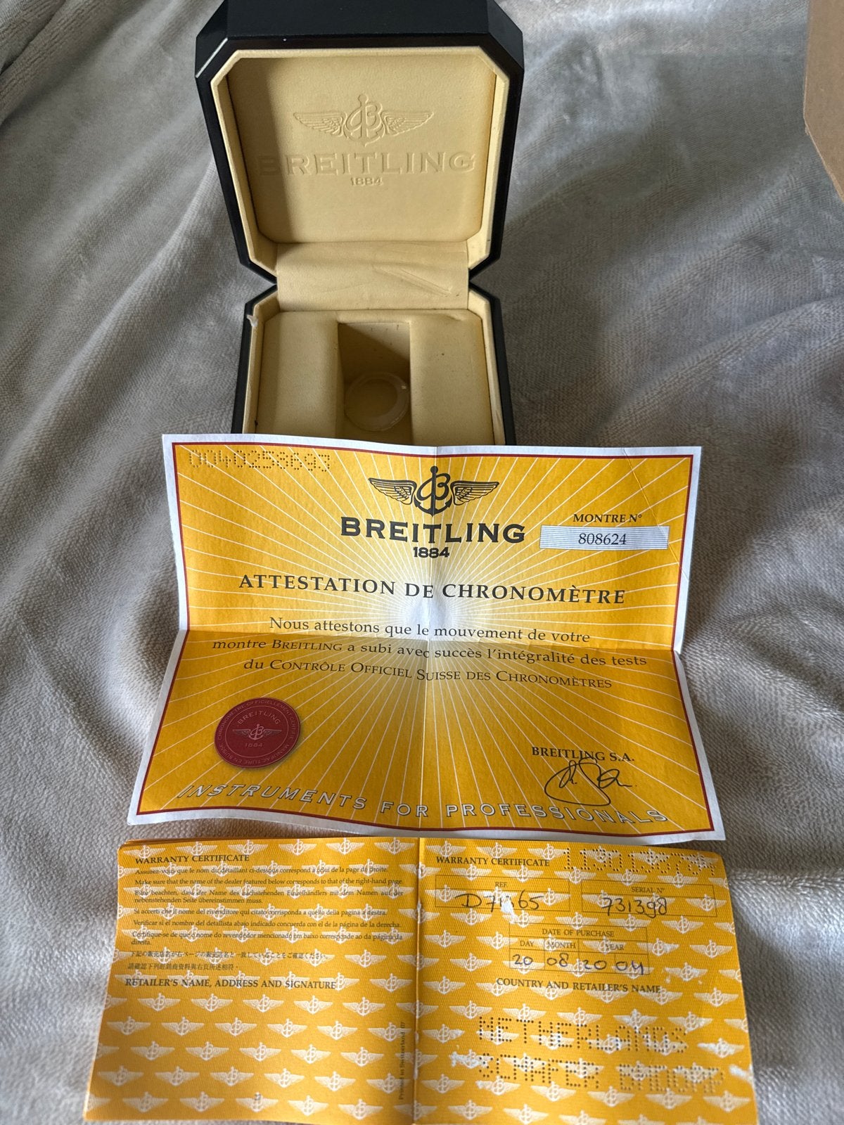 Originele Breitling horlogebox met papieren, Verzenden, Zo goed als nieuw, Breitling