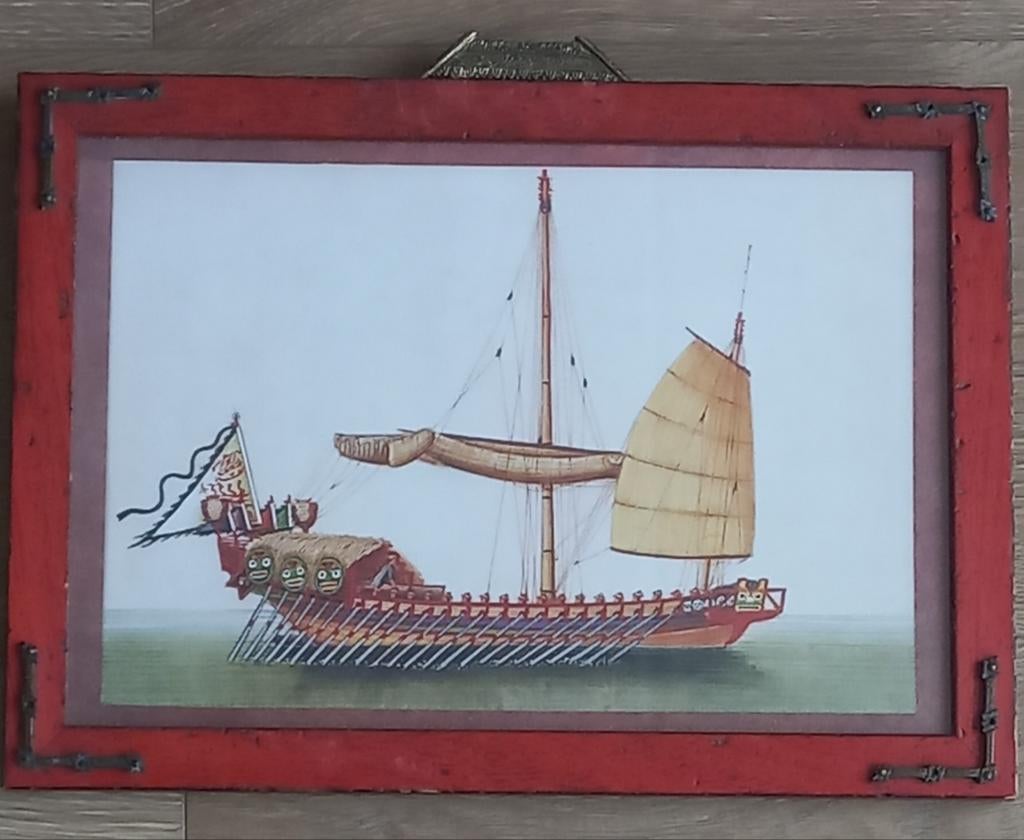 Antieke Chinese aquarellen op mergpapier, schepen, Ophalen of Verzenden