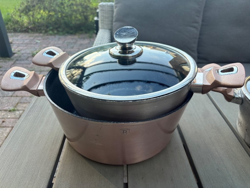 Pannenset, Ophalen of Verzenden, Zo goed als nieuw, Rvs, Pannenset