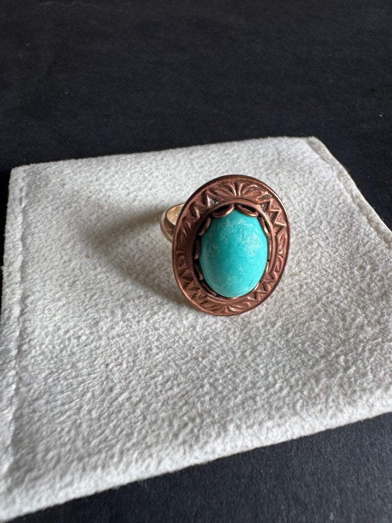Vintage Ring met Turkoois 12K Goud filled Band, Sieraden, Tassen en Uiterlijk, Overige materialen, Gebruikt, Ophalen of Verzenden