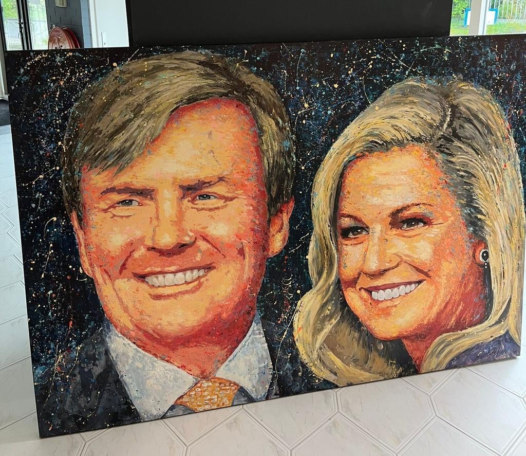 Groot schilderij Willem Alexander en Maxima, 100x200 cm, Ophalen of Verzenden