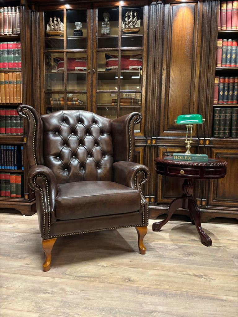 King Oorfauteuil Chesterfield - Bruin Leer