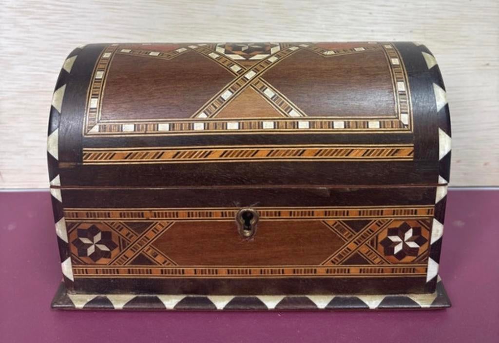 Antieke Houten Sieradendoos met Inlegwerk, Antiek en Kunst, Ophalen of Verzenden