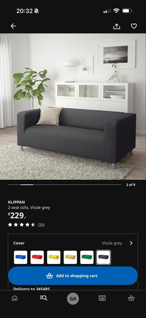 IKEA Klippan 2-zitsbank + GRATIS NIEUWE hoes, Ophalen of Verzenden, Zo goed als nieuw