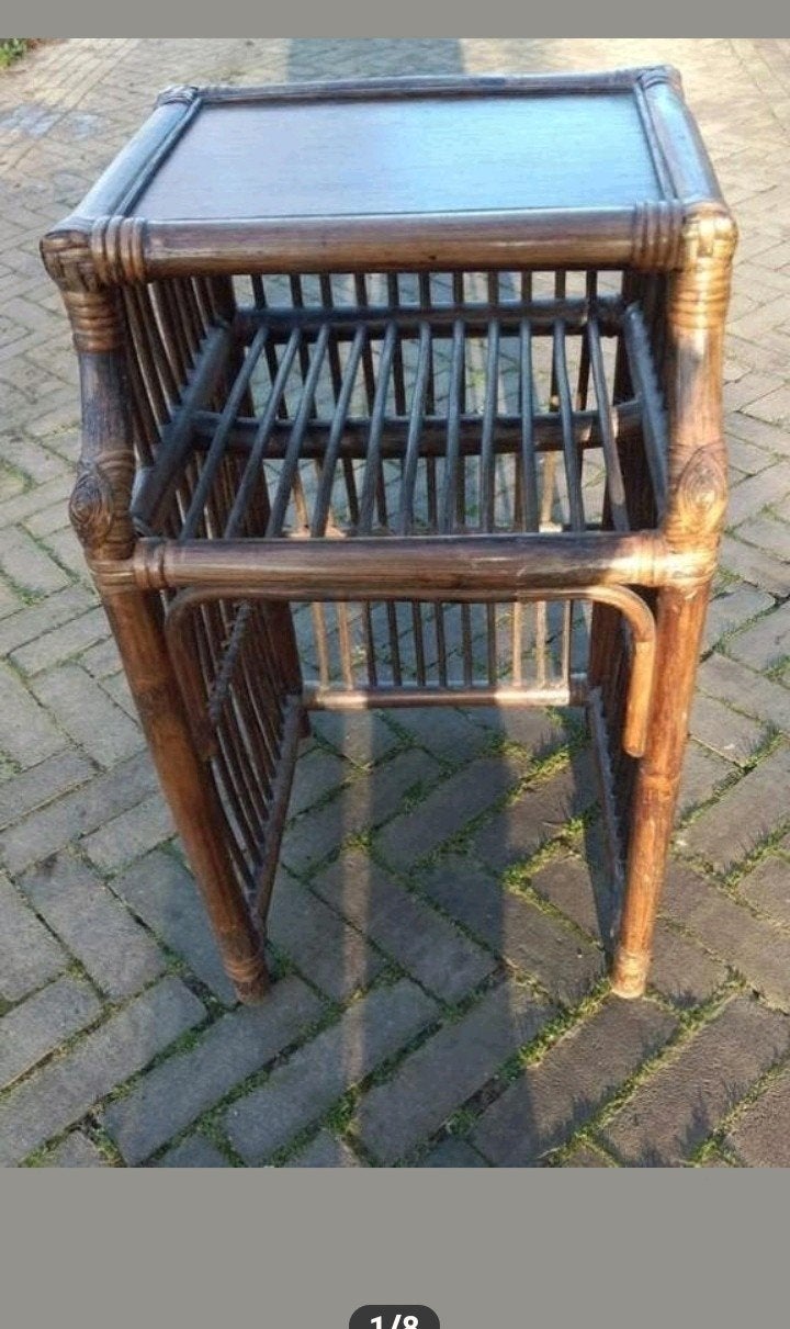 Vintage bamboe bijzettafel/nachtkastje, Minder dan 45 cm, Minder dan 55 cm, Gebruikt, Ophalen of Verzenden