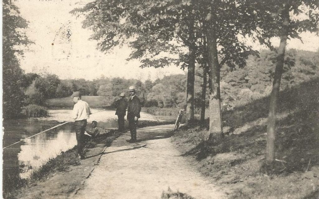 Den Haag hengelaars sportvisser Scheveningsche Boschjes 1910, Ophalen of Verzenden, Voor 1920, Gelopen, Zuid-Holland