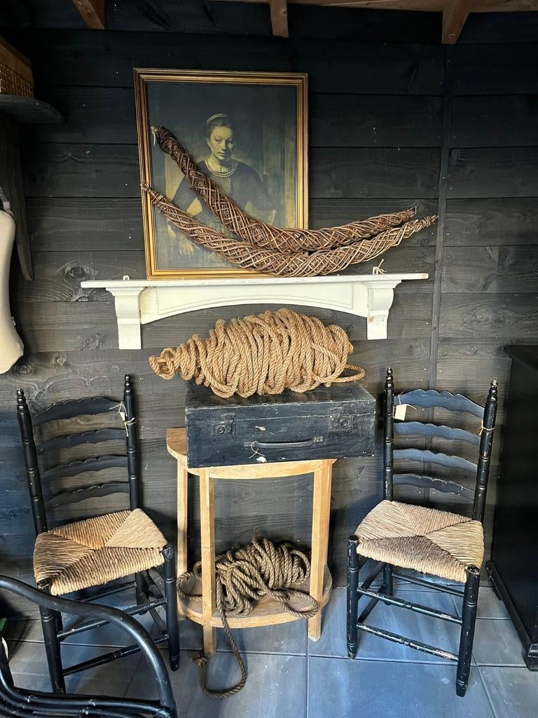 2 oude houten stoelen landelijk,brocant,vintage, Ophalen, Gebruikt, X, X