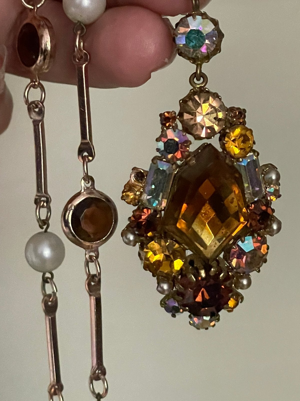 Vintageketting met hanger aurora borealis kristallen, Ophalen of Verzenden, Zo goed als nieuw, Nvt, Nvt