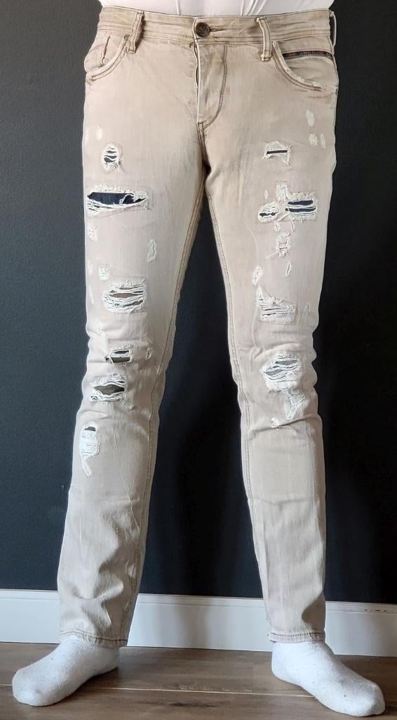 Lange beigebruine broek met gaten van Amica Jeans - Maat 34, Ophalen of Verzenden, Zo goed als nieuw, W33 - W34 (confectie 48/50)