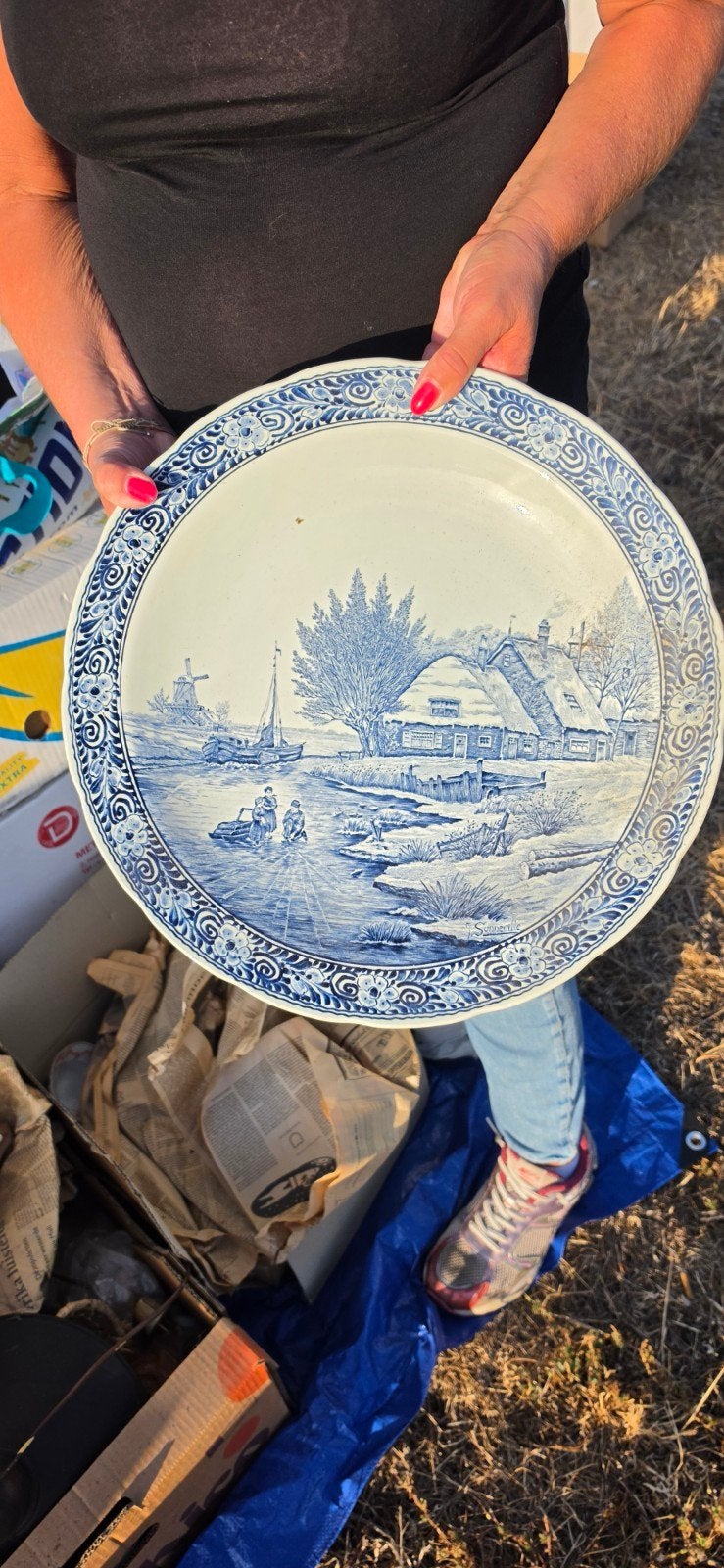 Antiek Delfts Blauw Wandbord - Winterlandschap, Antiek en Kunst, Ophalen of Verzenden