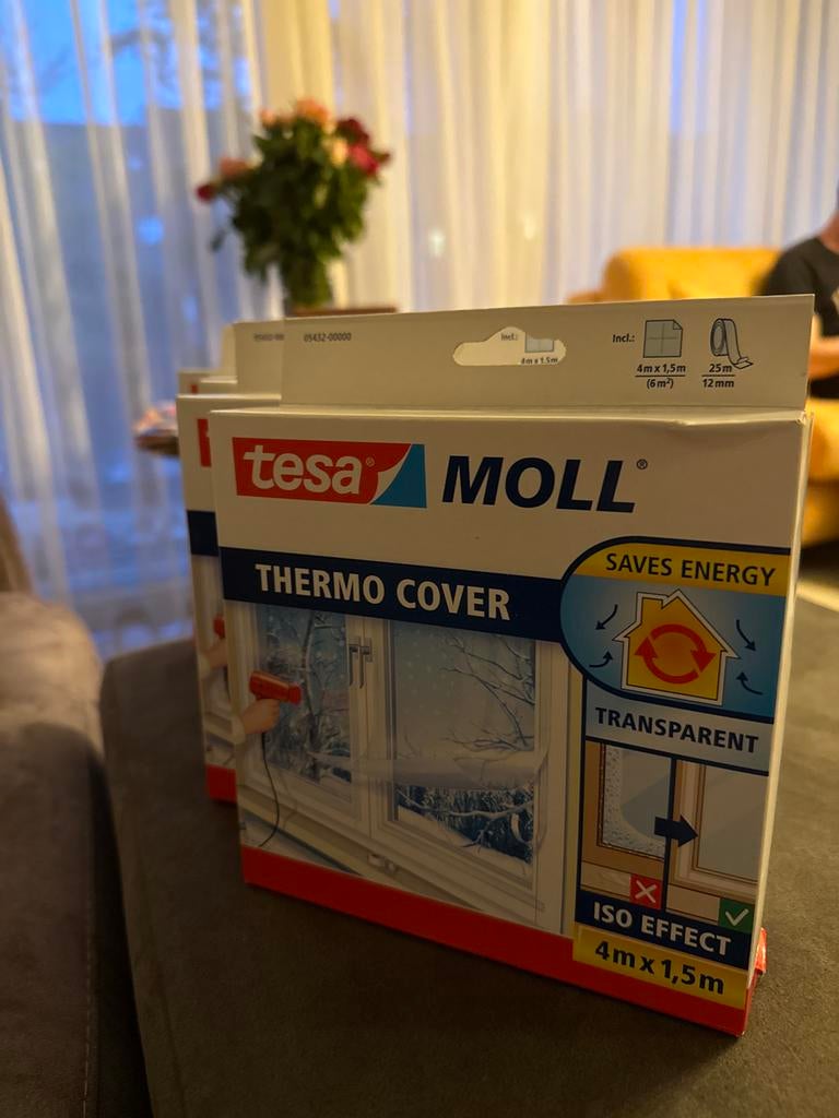 5 x Tesa Moll Thermo Cover Raamfolie 4m x 1.5m, Minder dan 4 cm, Overige materialen, Nieuw, Muurisolatie