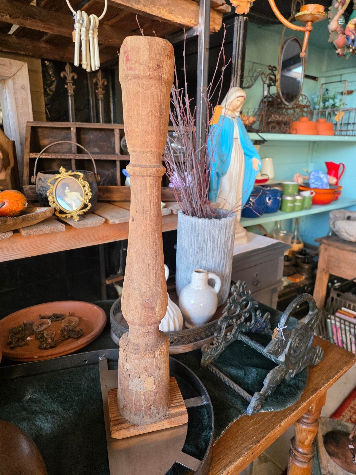 landelijke oud houten baluster/ kandelaar, Ophalen of Verzenden