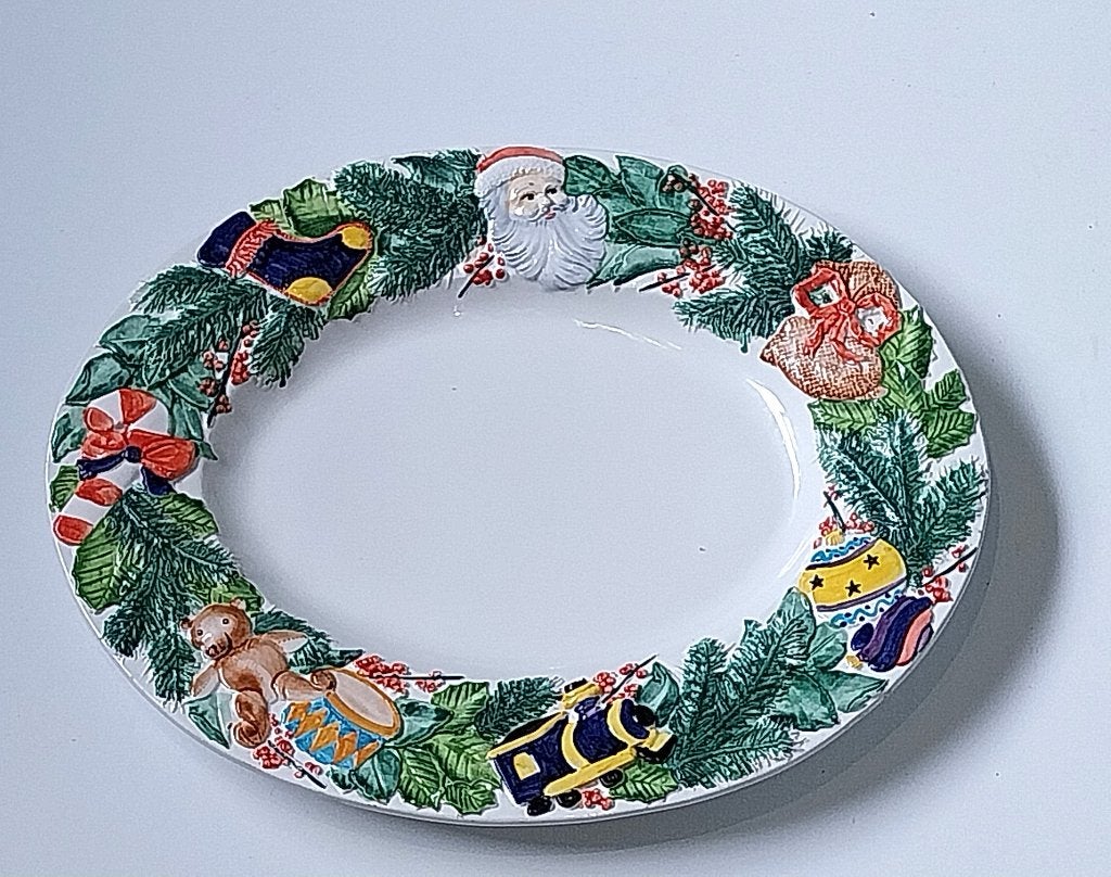 Keramische kerstmis serveerschaal uit Italië, Ophalen of Verzenden, Gebruikt