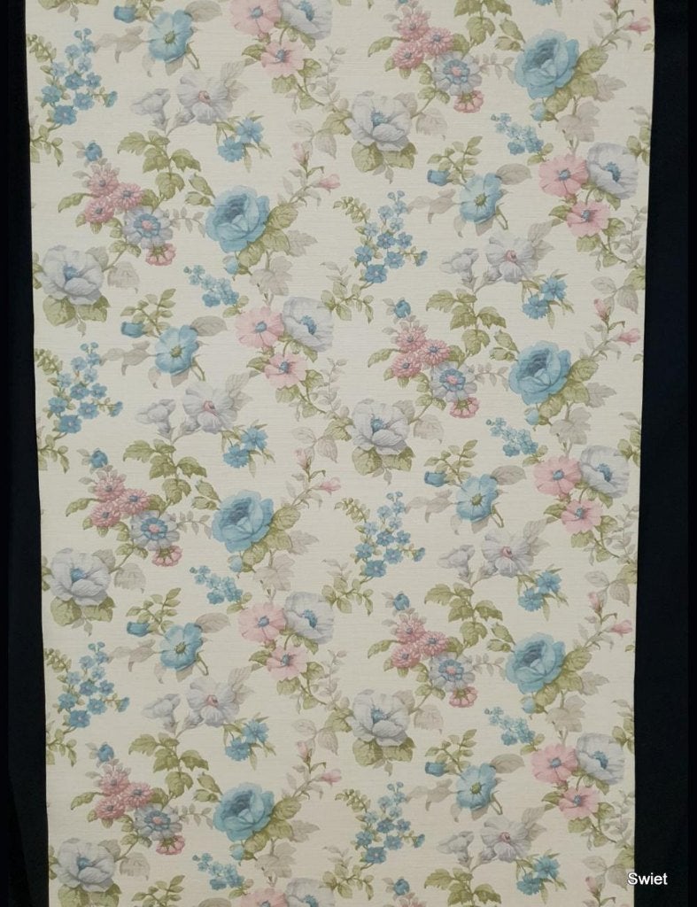 14039 Origineel oud behang bloemen pastel 60s vintage swiet, Ophalen of Verzenden, Blauw