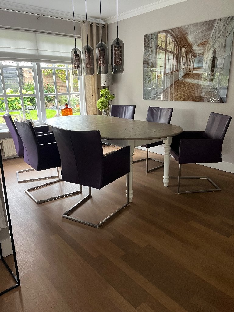Ovale eettafel met uitschuifbaar blad, Ophalen, 100 tot 150 cm, Eikenhout, 200 cm of meer