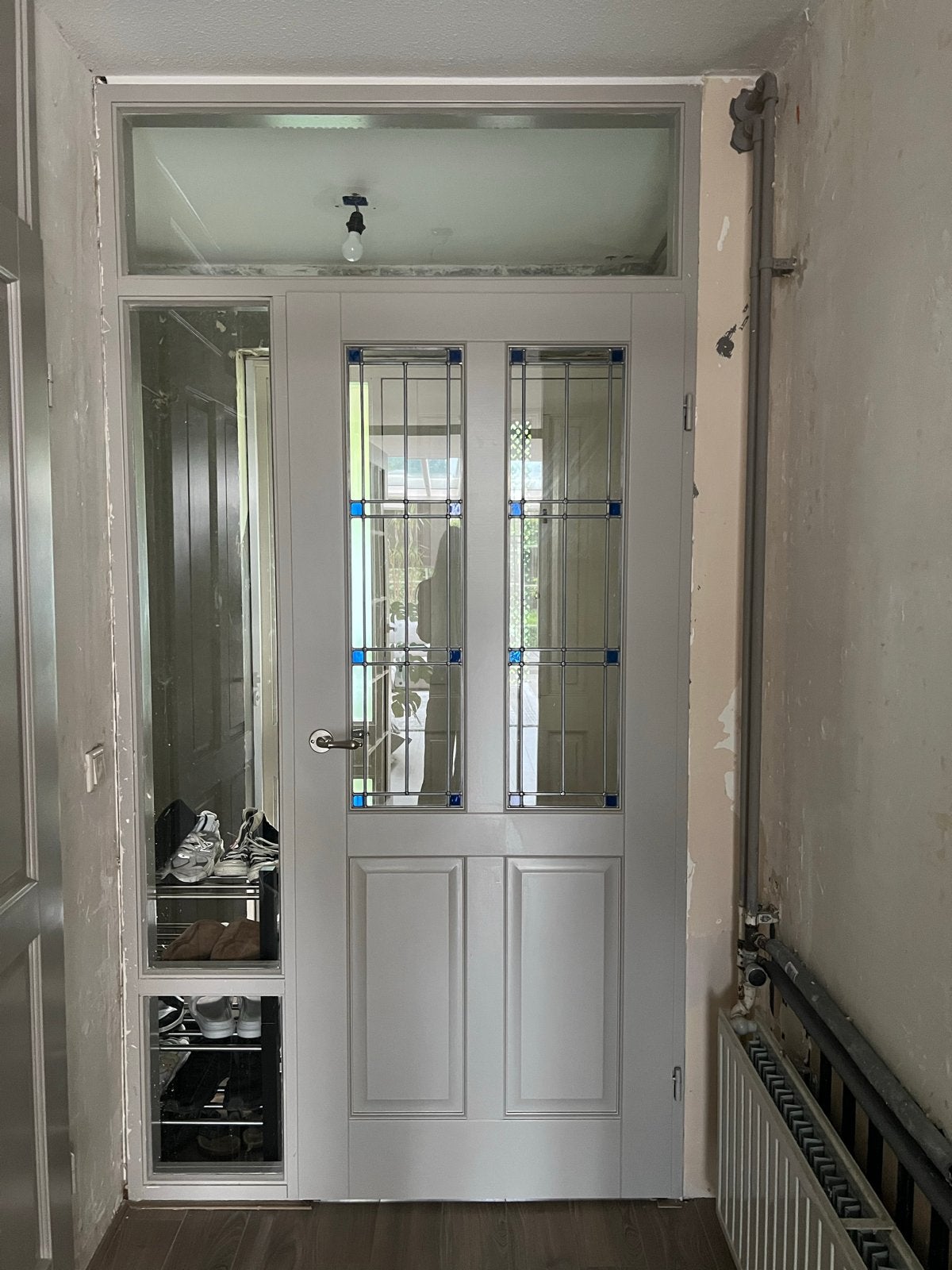 Tussendeur met glas in lood look, Doe-het-zelf en Verbouw, Deuren en Horren, Gebruikt, 215 cm of meer, Binnendeur, Hout