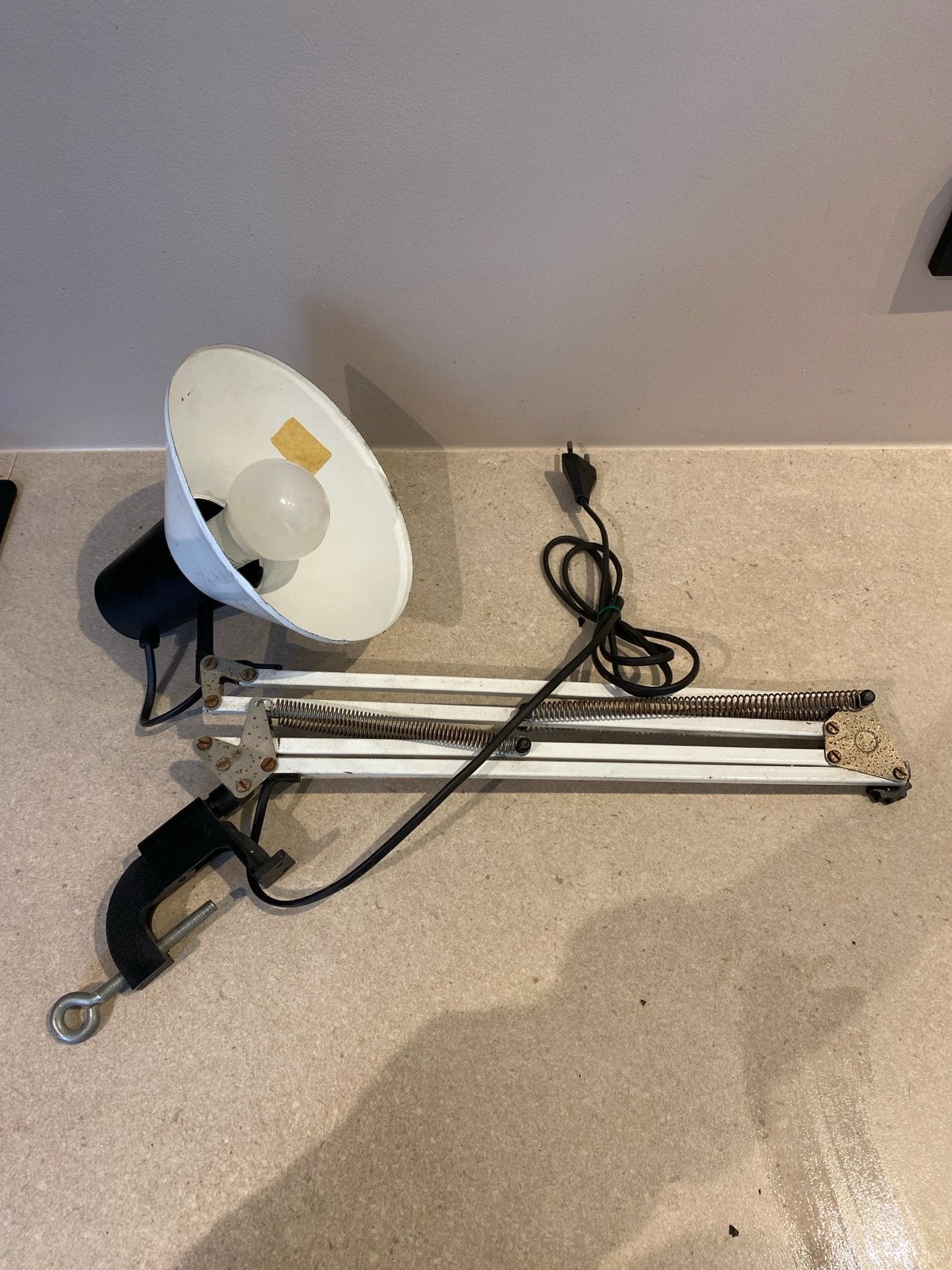 Vintage ikea bureaulamp met klem - Wit/Zwart, Metaal, Wit, Overige merken, Gebruikt