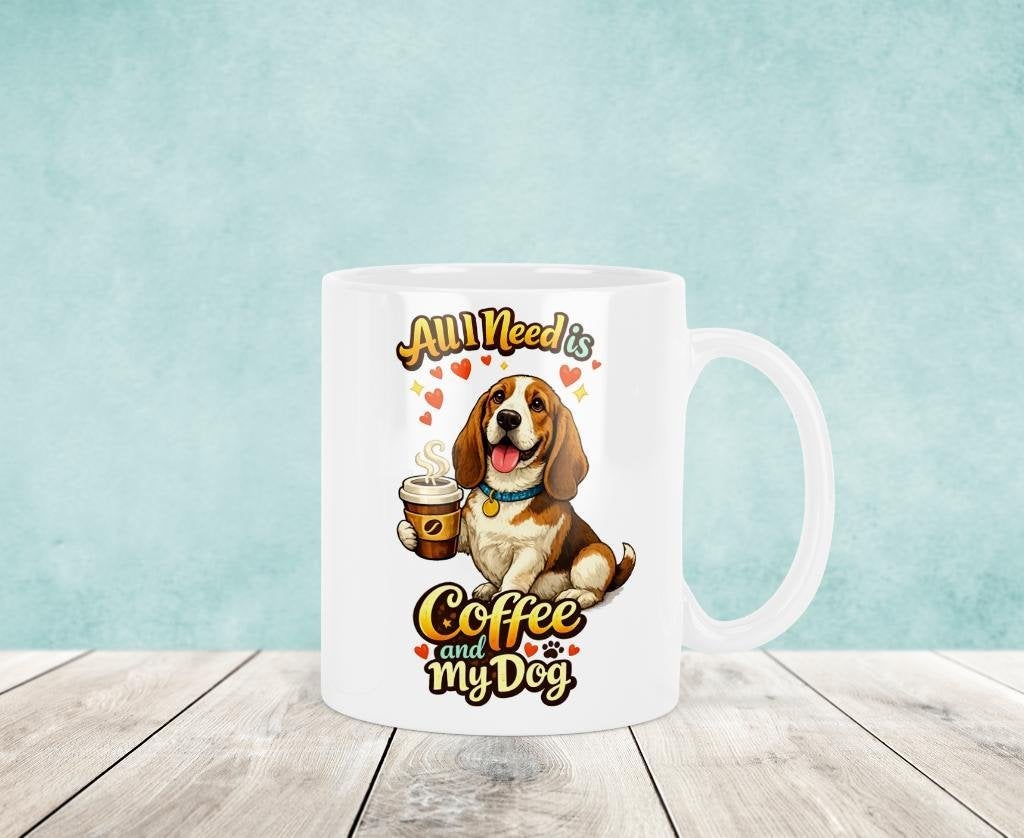All I Need is Coffee and my Dog - Basset Mok, Verzenden, Keramiek, Nieuw, Overige stijlen