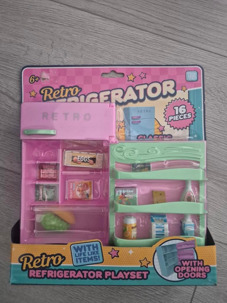 Retro Koelkast Speelset - 16 Stuks met verschillende items, Ophalen of Verzenden, Nieuw, Jongen of Meisje