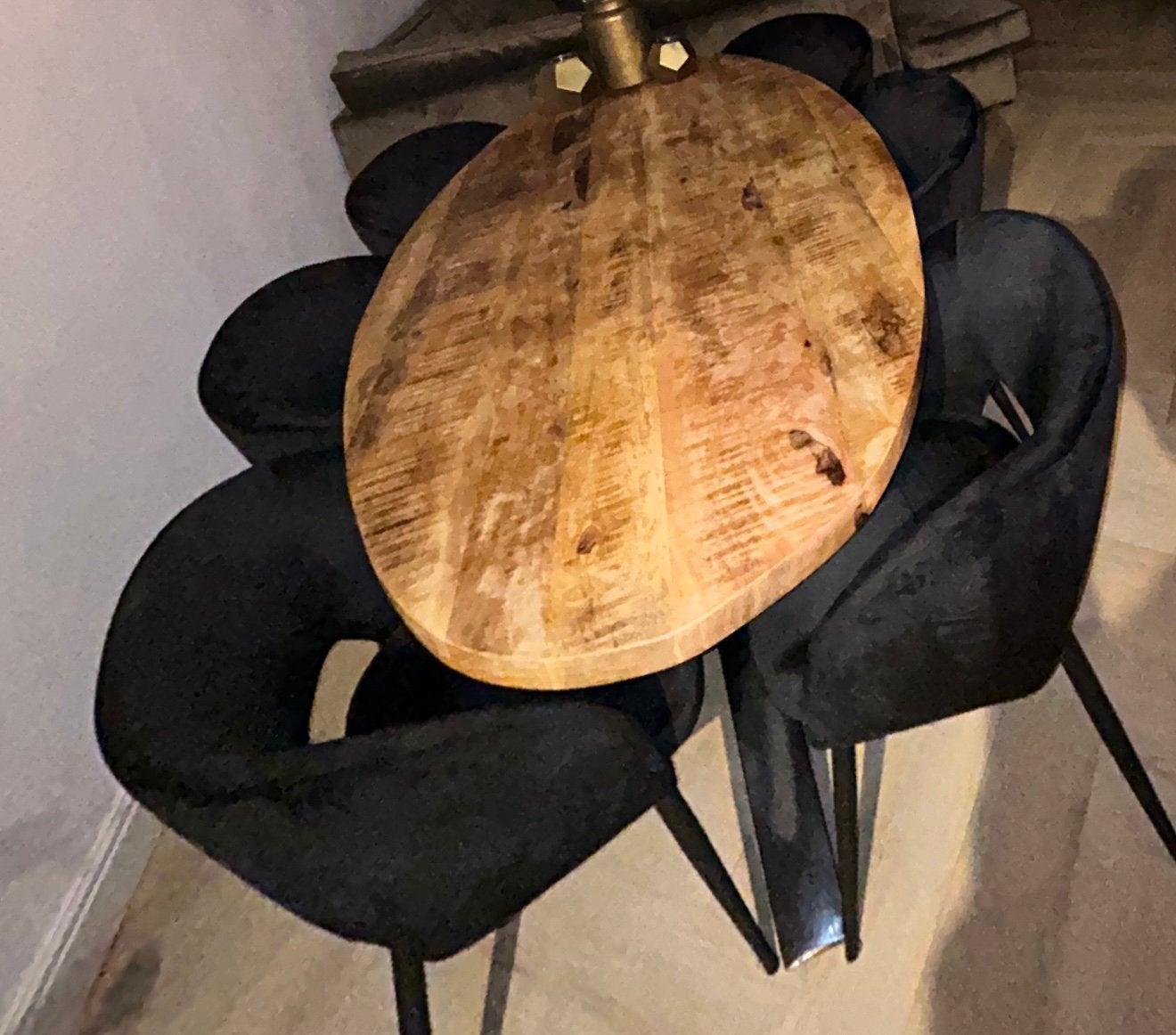 6x zwarte velvet stoelen zwart, Ophalen, Zo goed als nieuw, Rechthoekig, 200 cm of meer