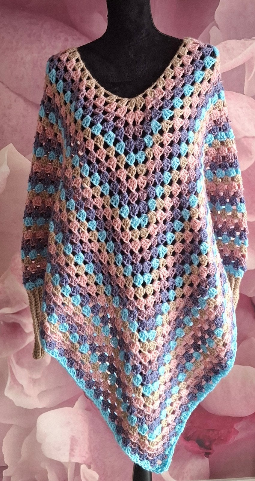 Gehaakte poncho multicolor beige, Overige typen, Overige kleuren, Wendy, Nieuw