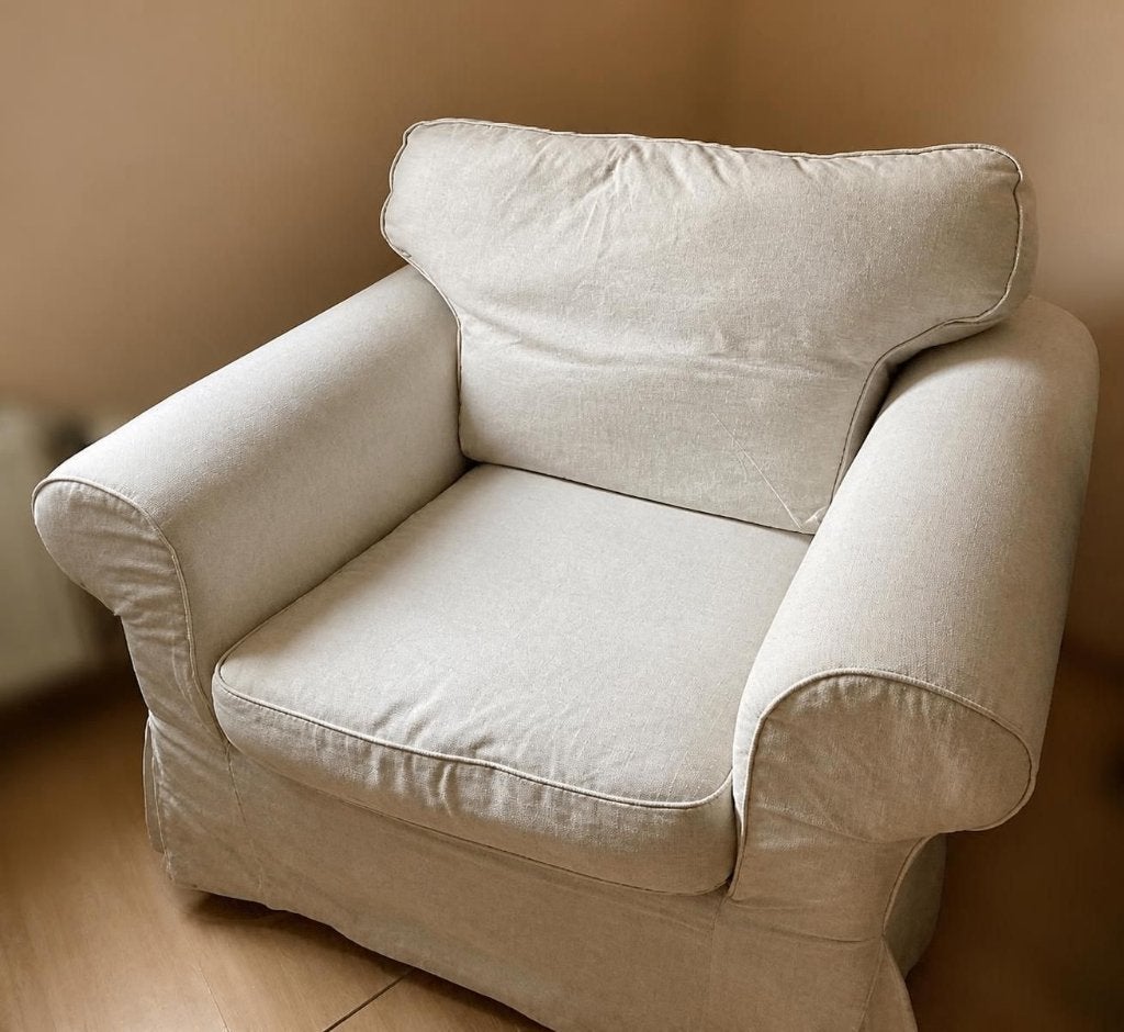 IKEA EKTORP fauteuil, Kilanda beige, in goede staat, Ophalen, Gebruikt, Klassiek, Comfortabel, 75 tot 100 cm