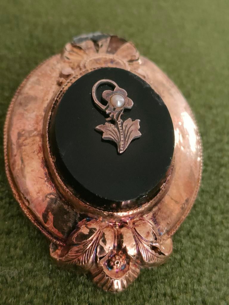 Antieke victoriaanse gold filled hanger met onix, Verzenden