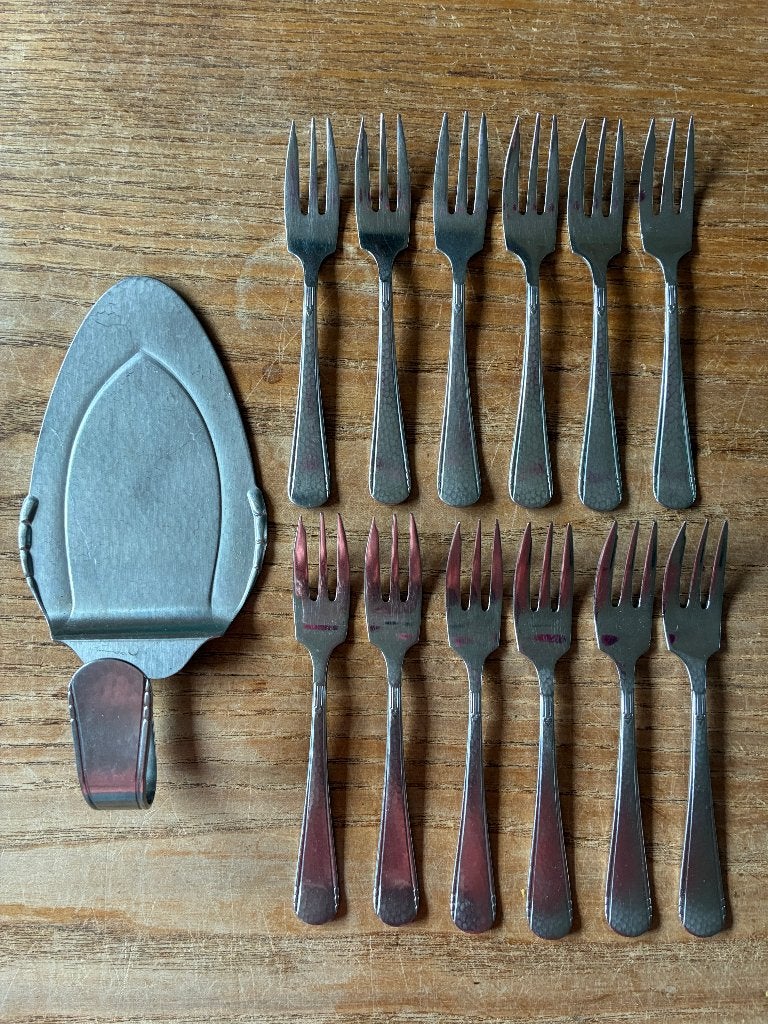 12 Vintage Gero Zilmeta 294 gebaksvorkjes + taartschep, Ophalen of Verzenden
